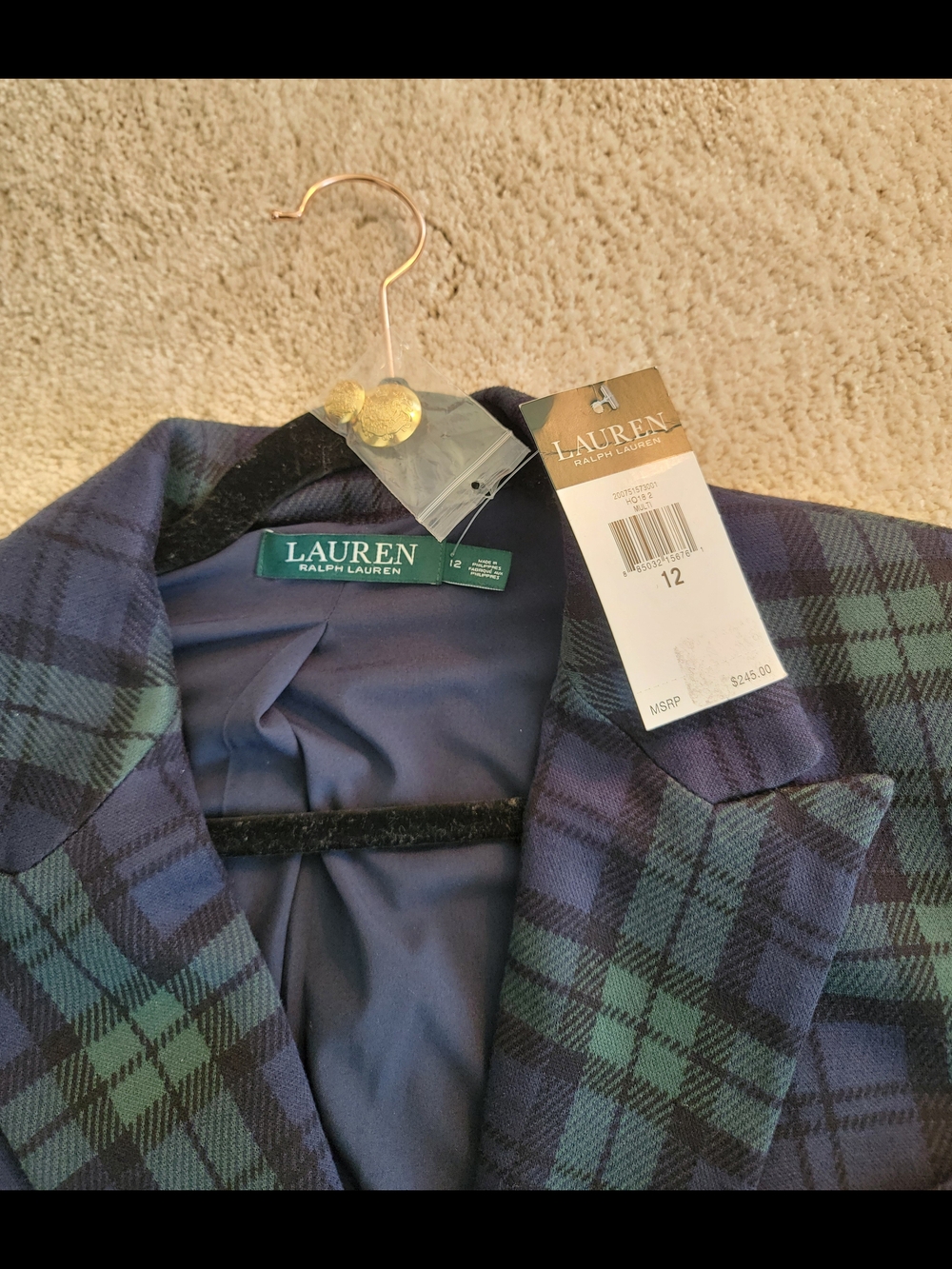 Lauren Ralph Lauren Tartan Plaid Blazer Size 12 NWT Gold buttons - Picture 2 of 10